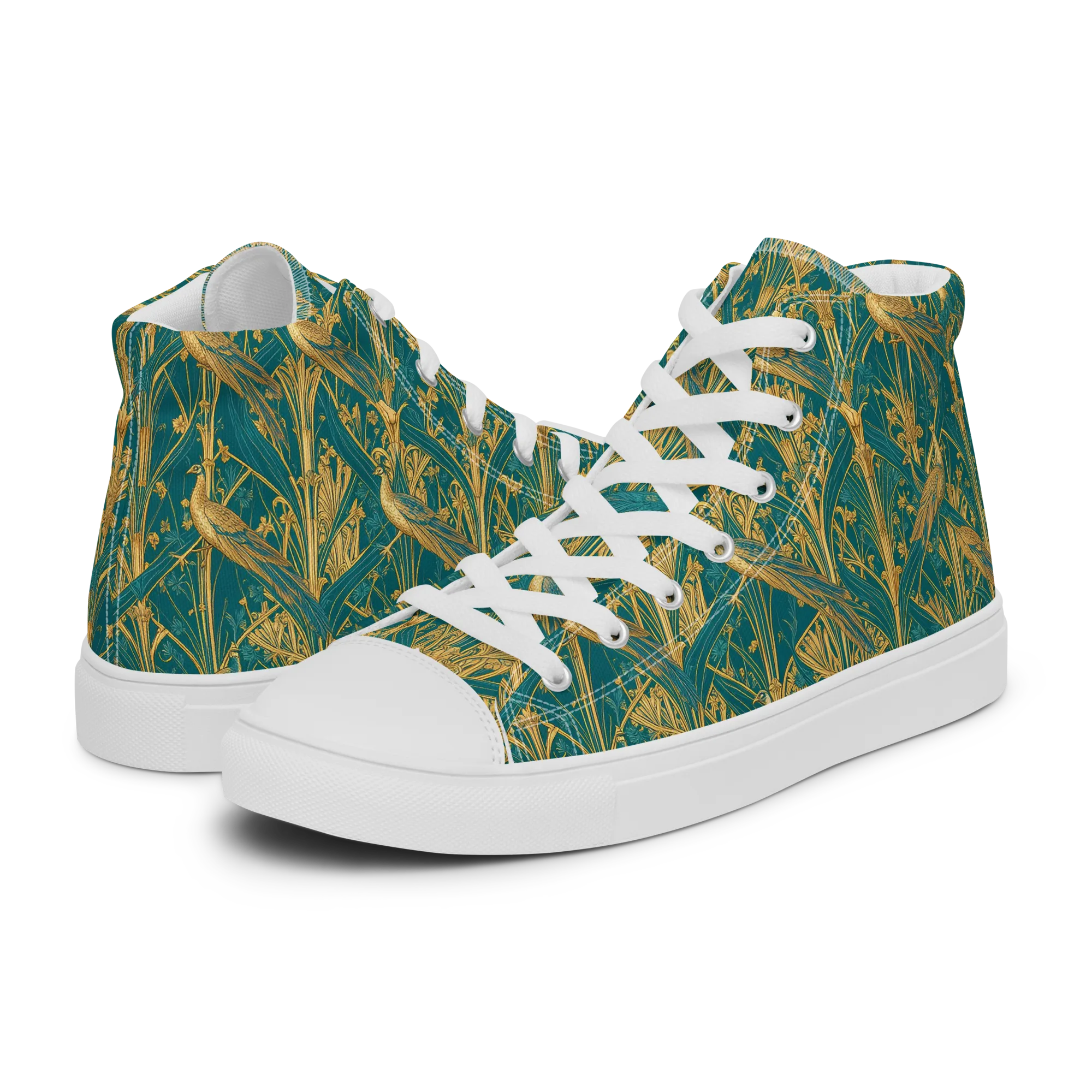 Peacock Arabesque on Women's High Top Canvas Shoes — Left
