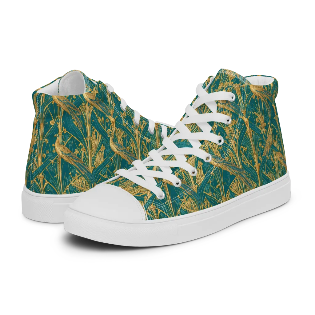 Peacock Arabesque on Women's High Top Canvas Shoes — Left