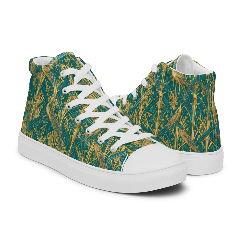 Peacock Arabesque on Women's High Top Canvas Shoes — Right