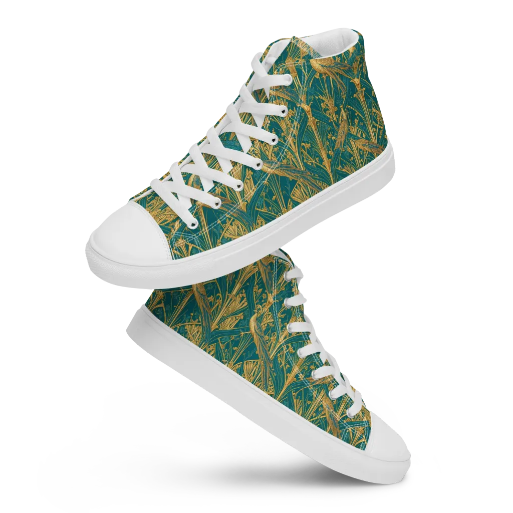 Peacock Arabesque on Women's High Top Canvas Shoes — Front