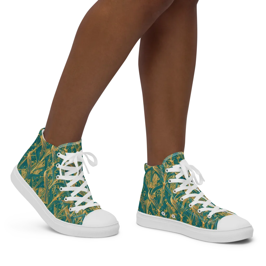 Peacock Arabesque on Women's High Top Canvas Shoes — Right