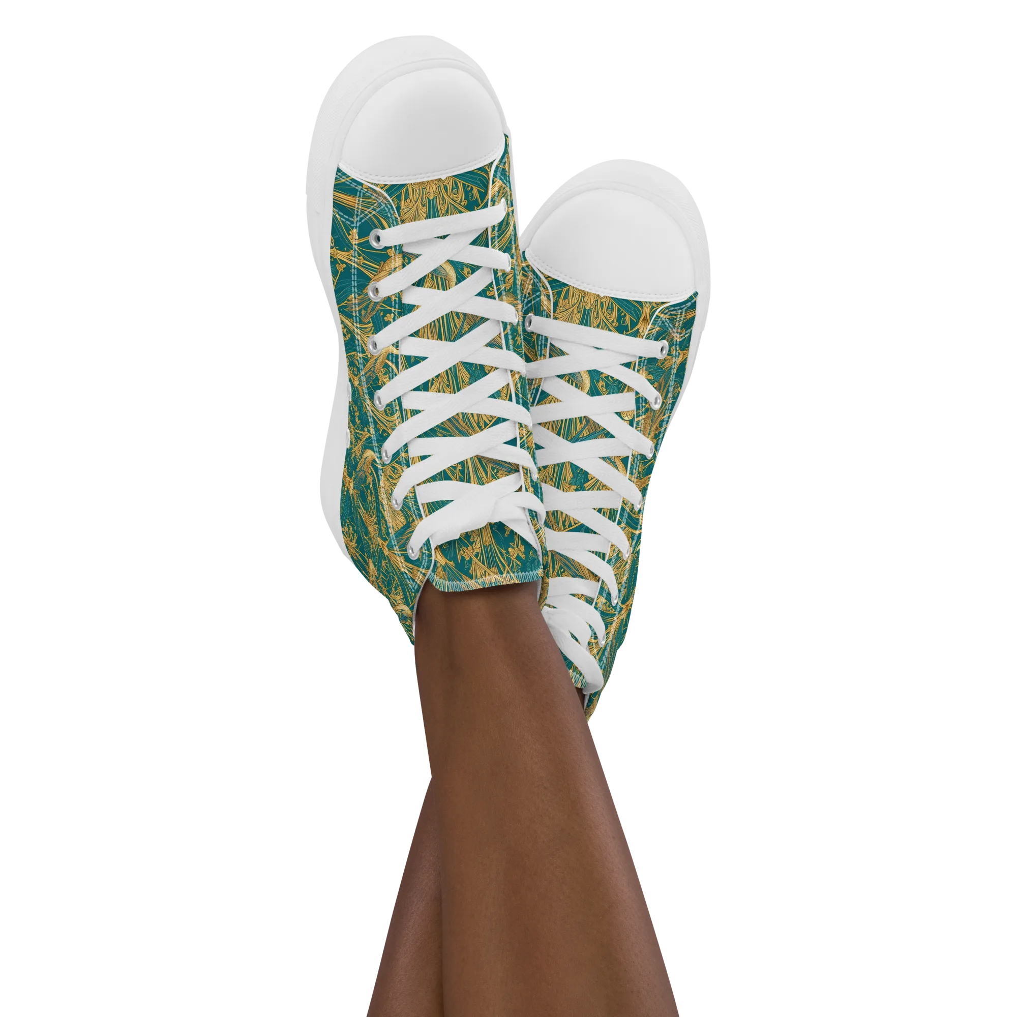 Peacock Arabesque on Women's High Top Canvas Shoes — Front