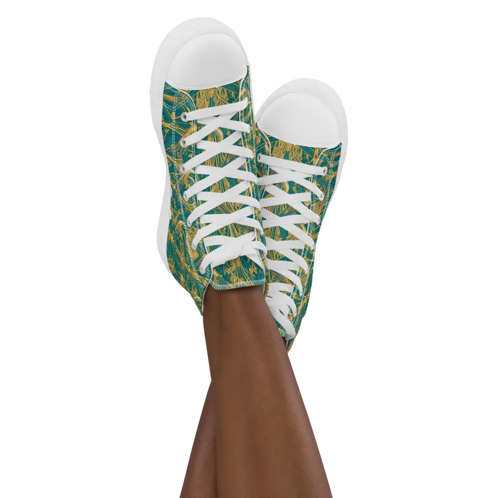 Peacock Arabesque on Women's High Top Canvas Shoes — Front