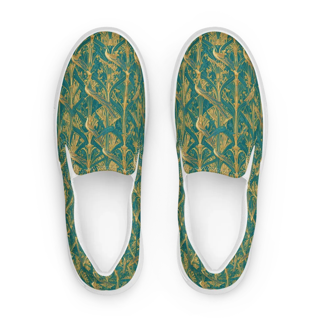 Peacock Arabesque on Men's Slip-On Canvas Shoes — Front
