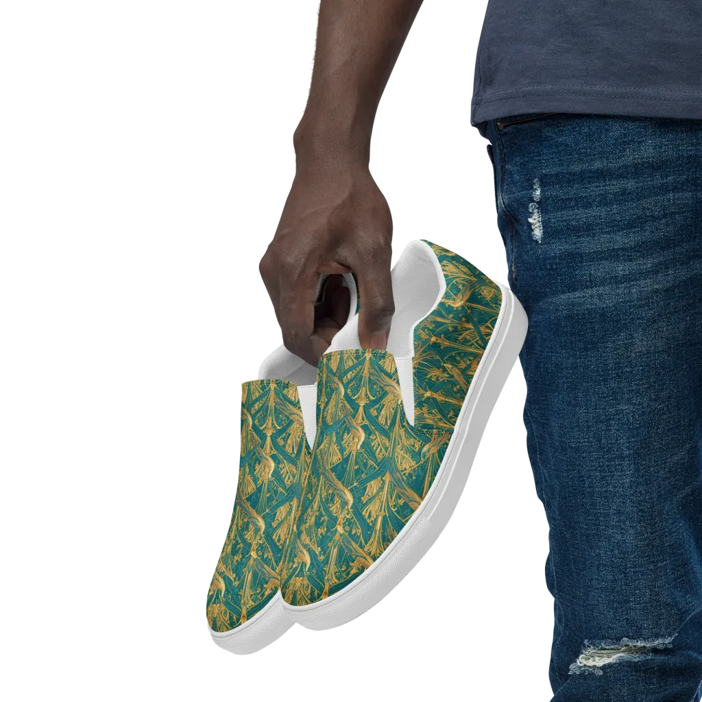 Peacock Arabesque on Men's Slip-On Canvas Shoes — Left Front