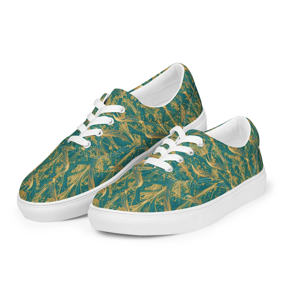 Peacock Arabesque on Men's Lace-Up Canvas Shoes — Left Front