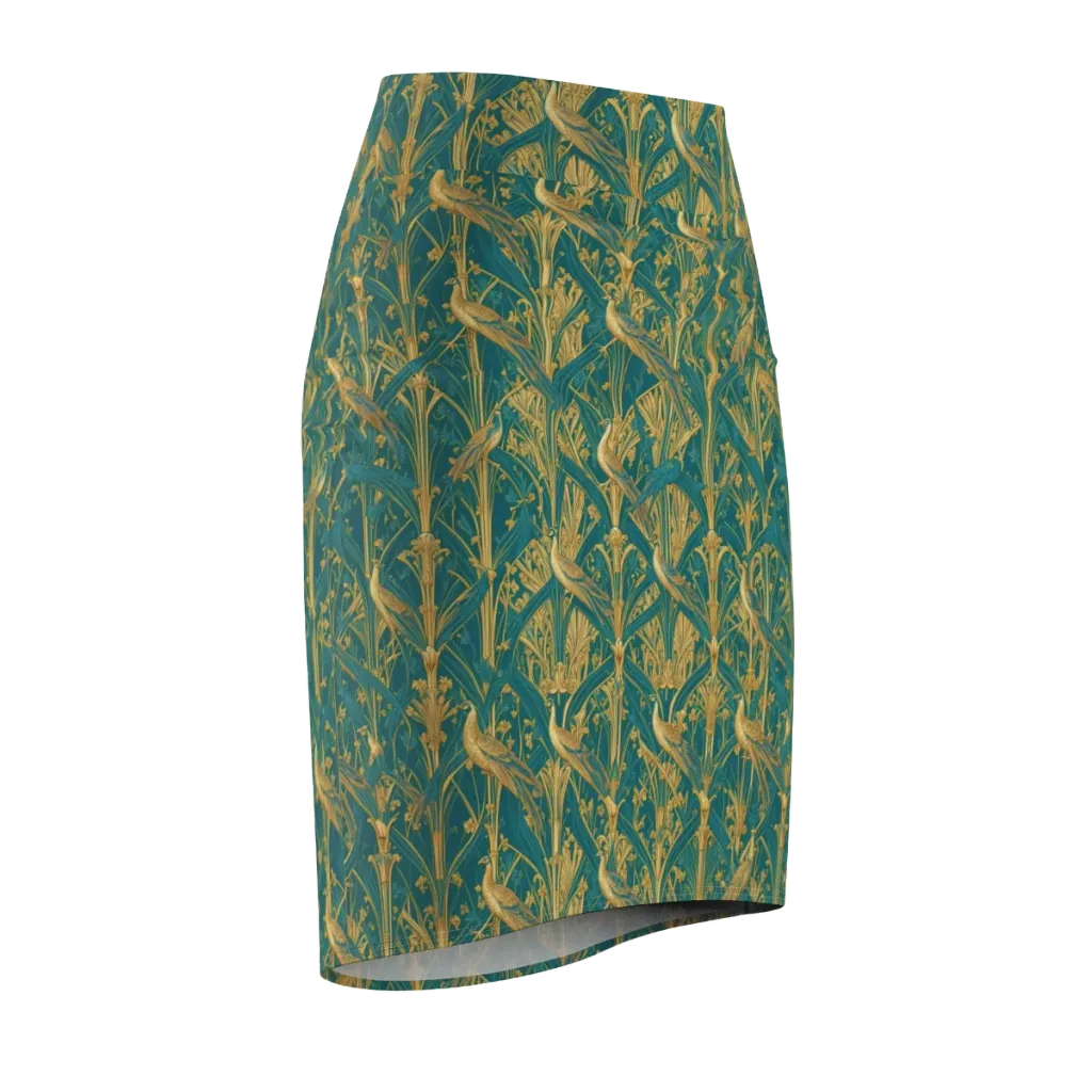 Peacock Arabesque on Pencil Skirt — Front Side