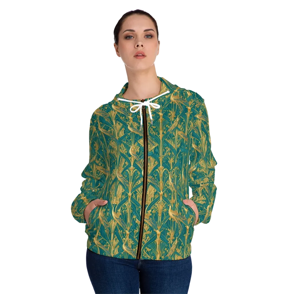 Peacock Arabesque on Women's Full-Zip Hoodie — Front On Person
