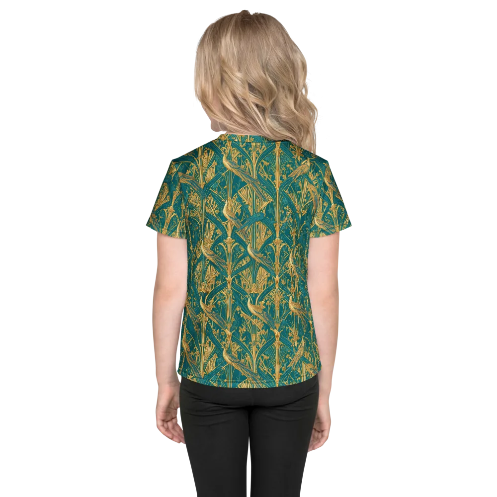 Peacock Arabesque on Kids Crew Neck T-Shirt — Back