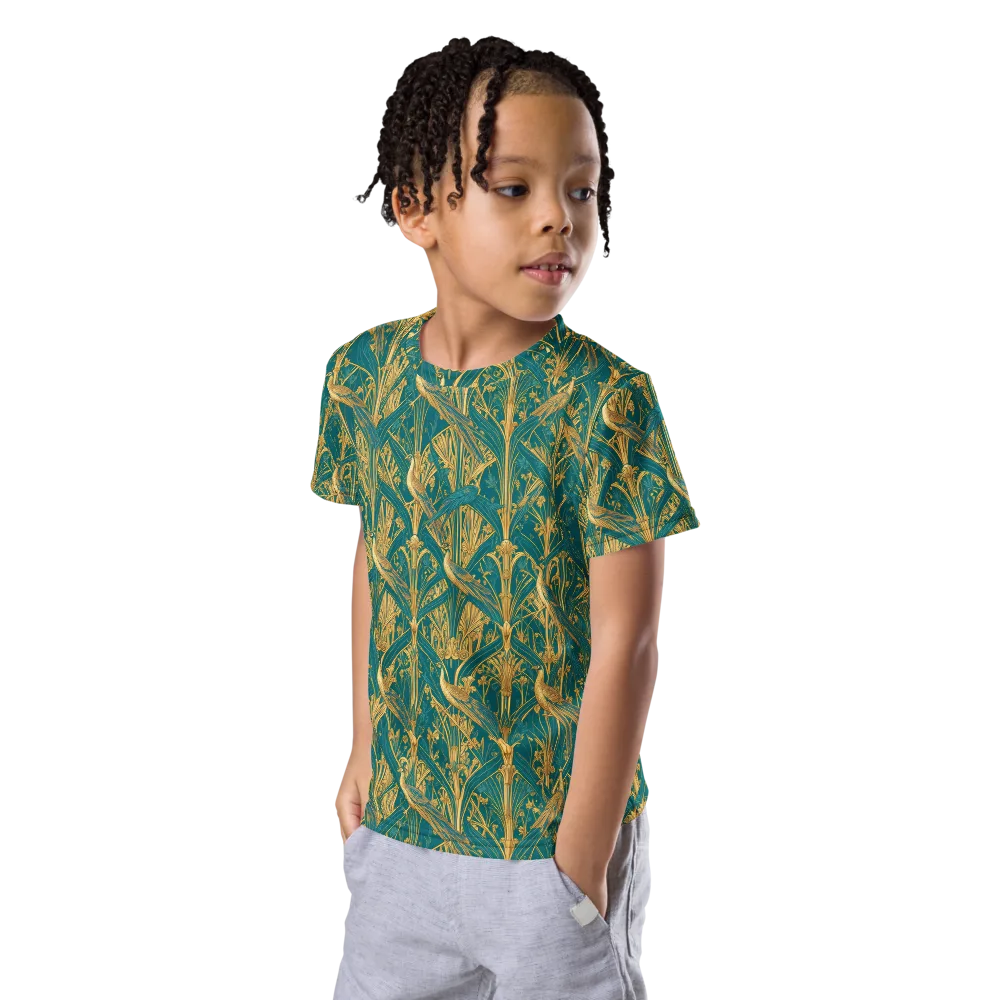 Peacock Arabesque on Kids Crew Neck T-Shirt — Left Front