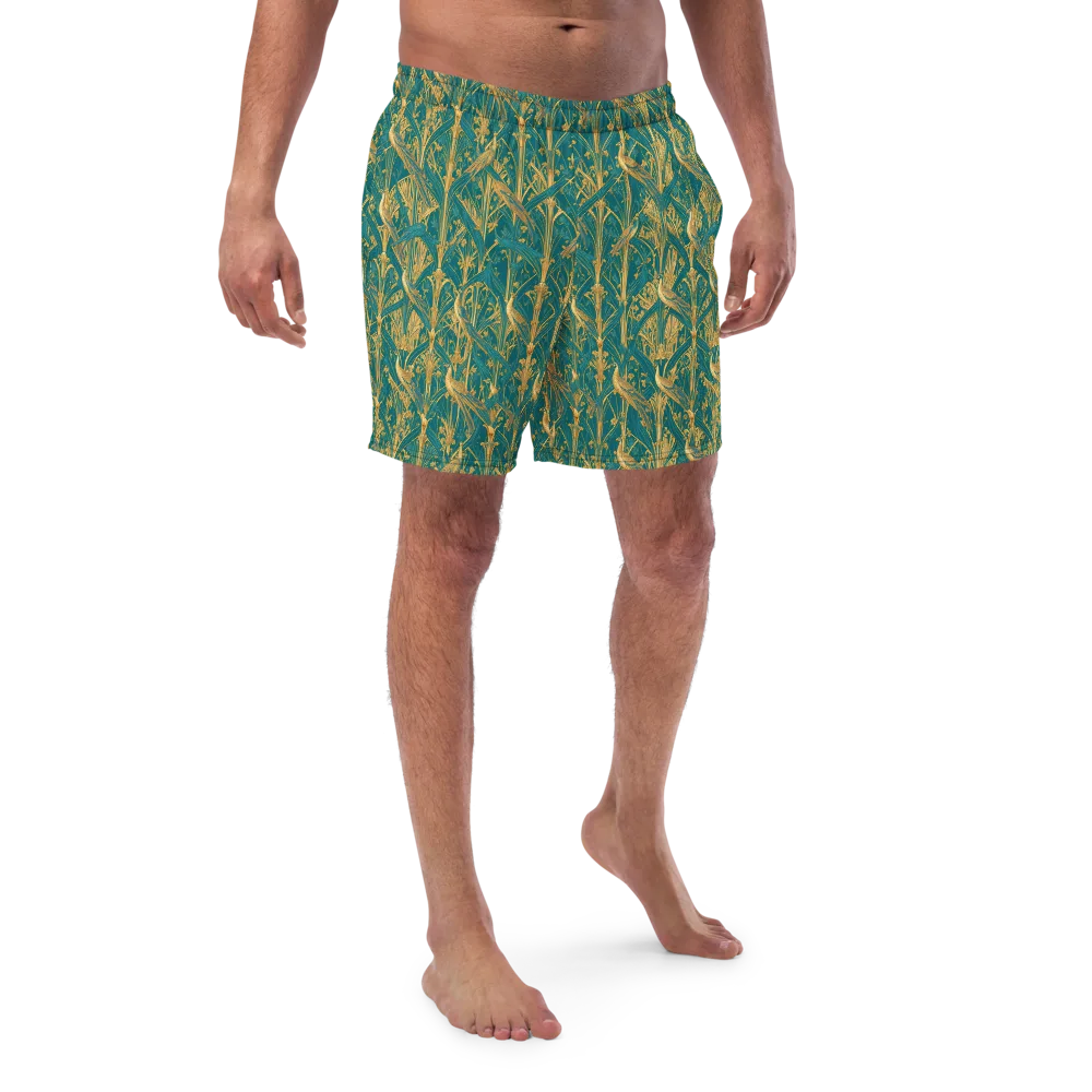 Peacock Arabesque on Swim Trunks — Front