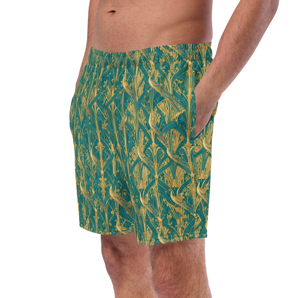 Peacock Arabesque on Swim Trunks — Left Front