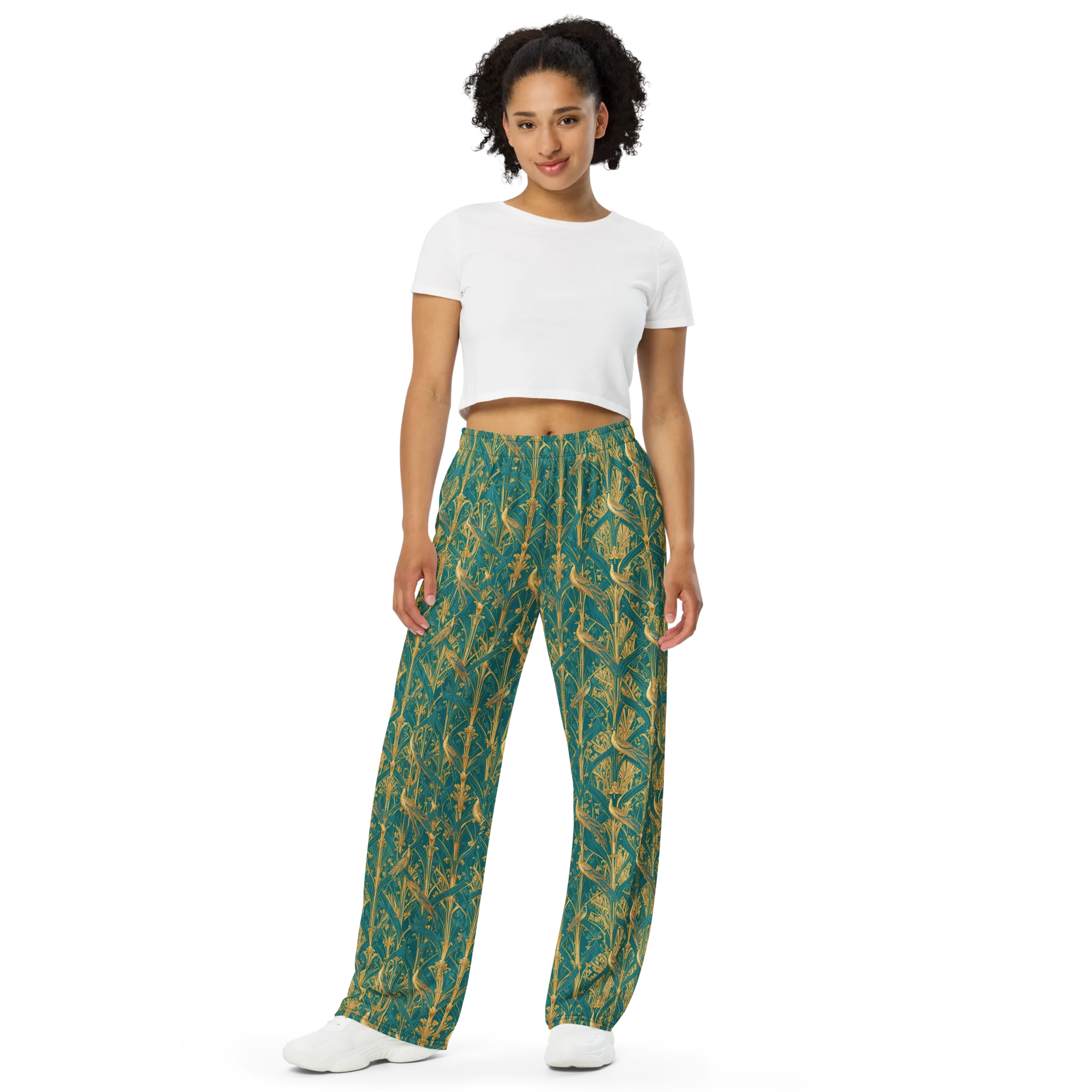 Peacock Arabesque on Wide-Leg Pants — Front