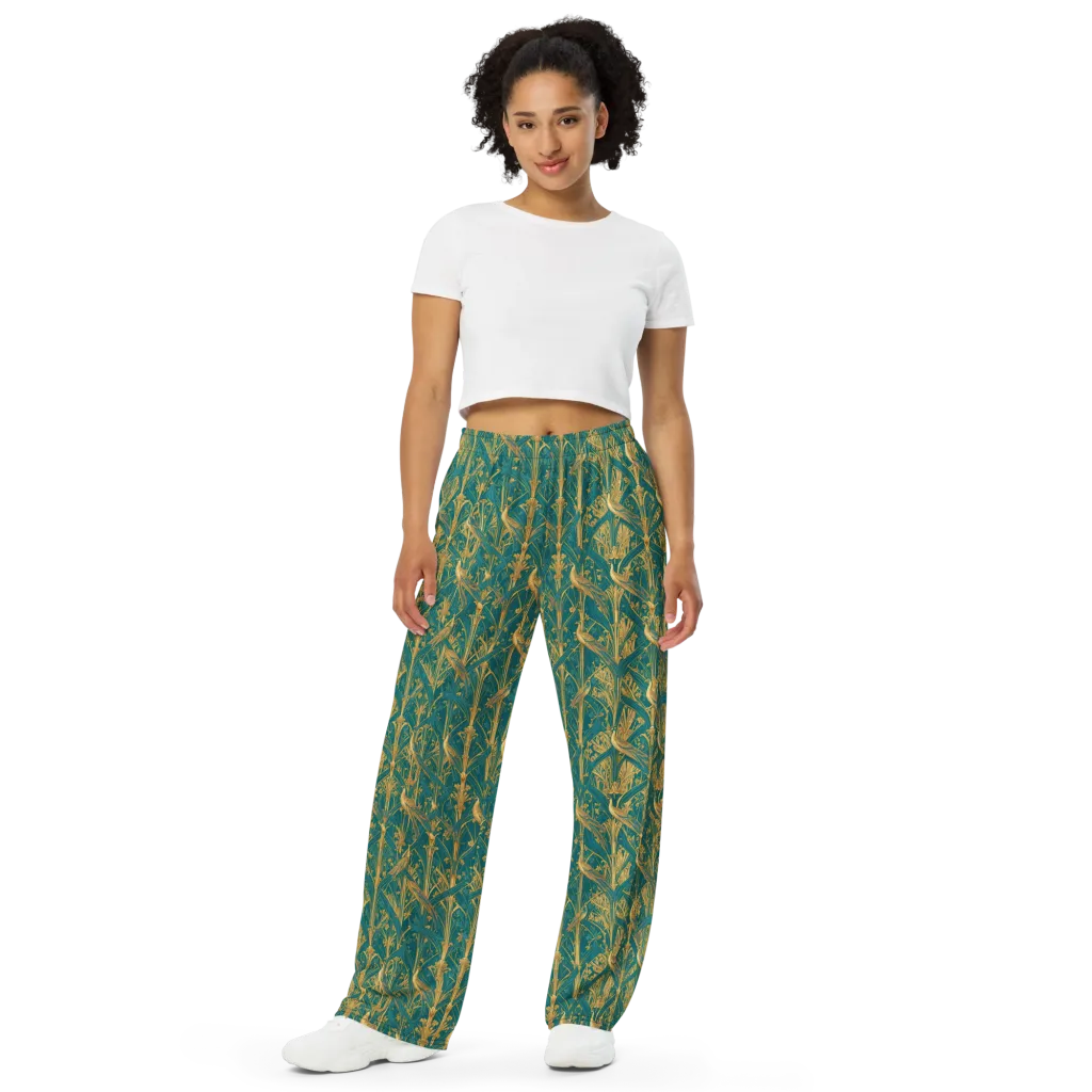 Peacock Arabesque on Wide-Leg Pants — Front