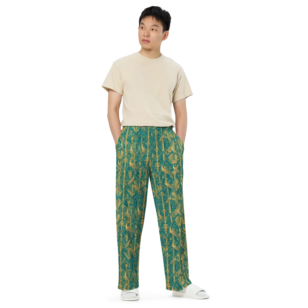 Peacock Arabesque on Wide-Leg Pants — Front