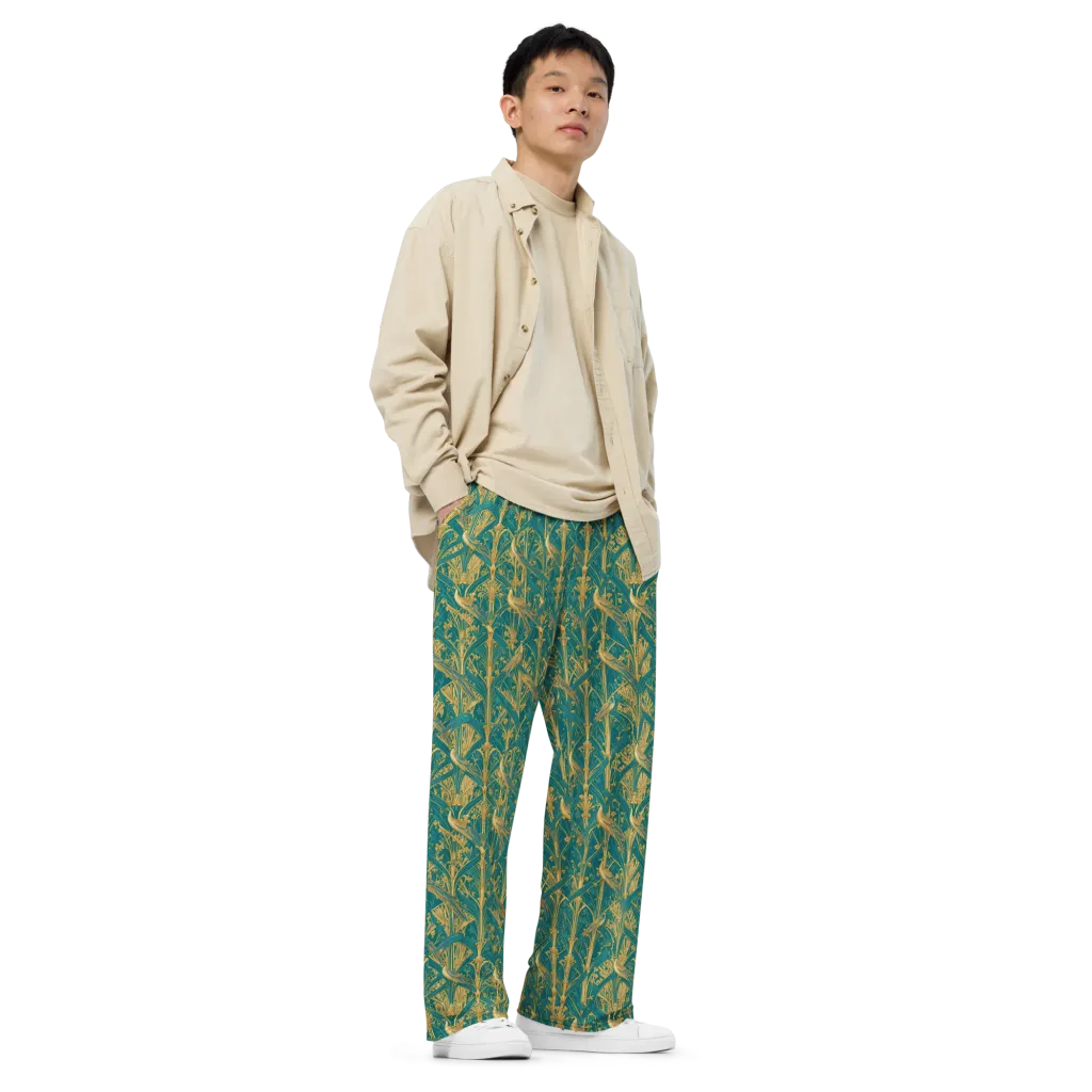 Peacock Arabesque on Wide-Leg Pants — Right Front