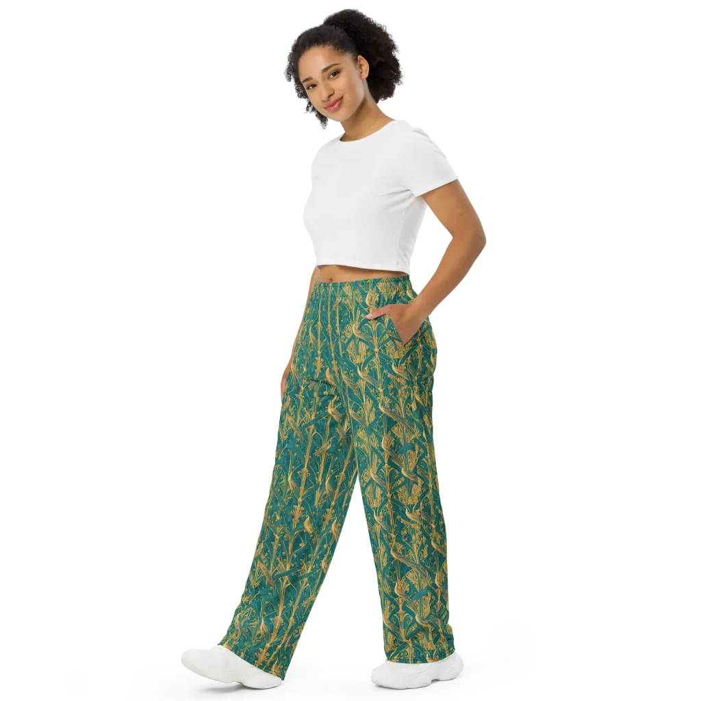 Peacock Arabesque on Wide-Leg Pants — Left Front