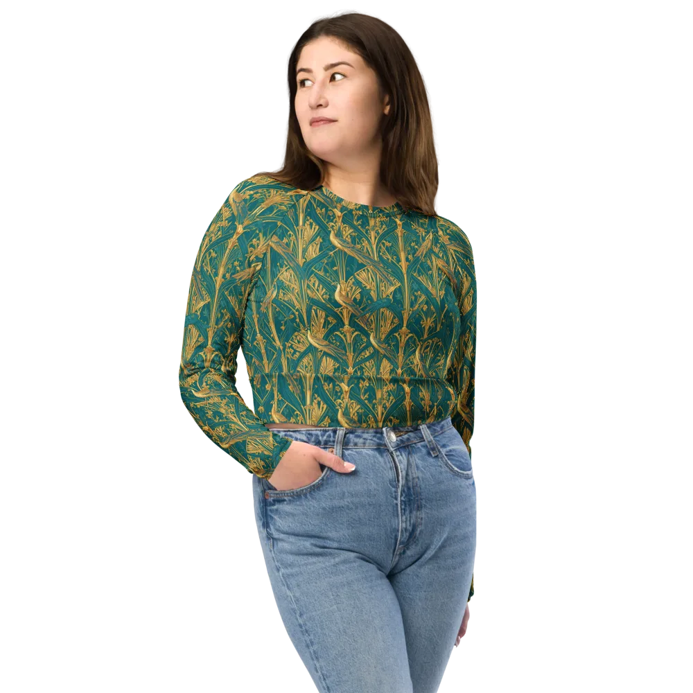 Peacock Arabesque on Long Sleeve Crop Top — Front