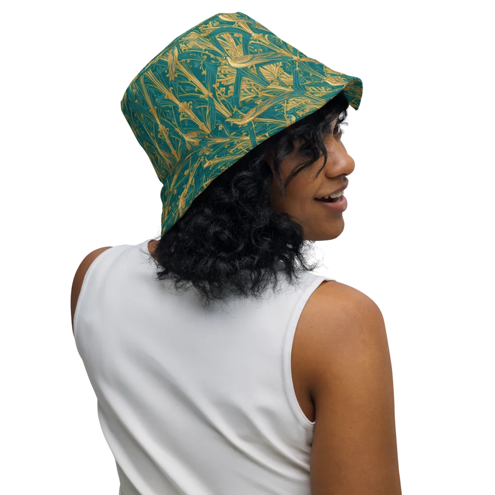 Peacock Arabesque on Reversible Bucket Hat — Right Outside