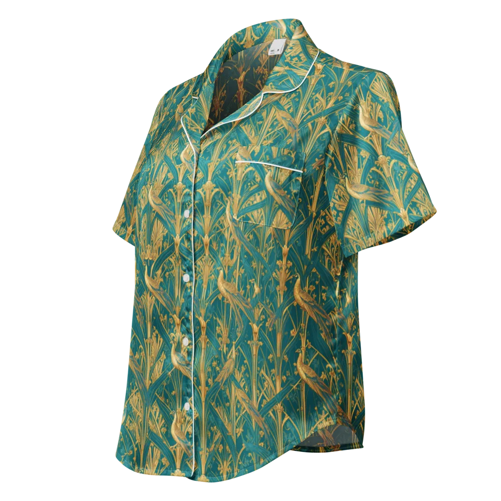 Peacock Arabesque on Women's Short Sleeve Pajama Top — Left Front