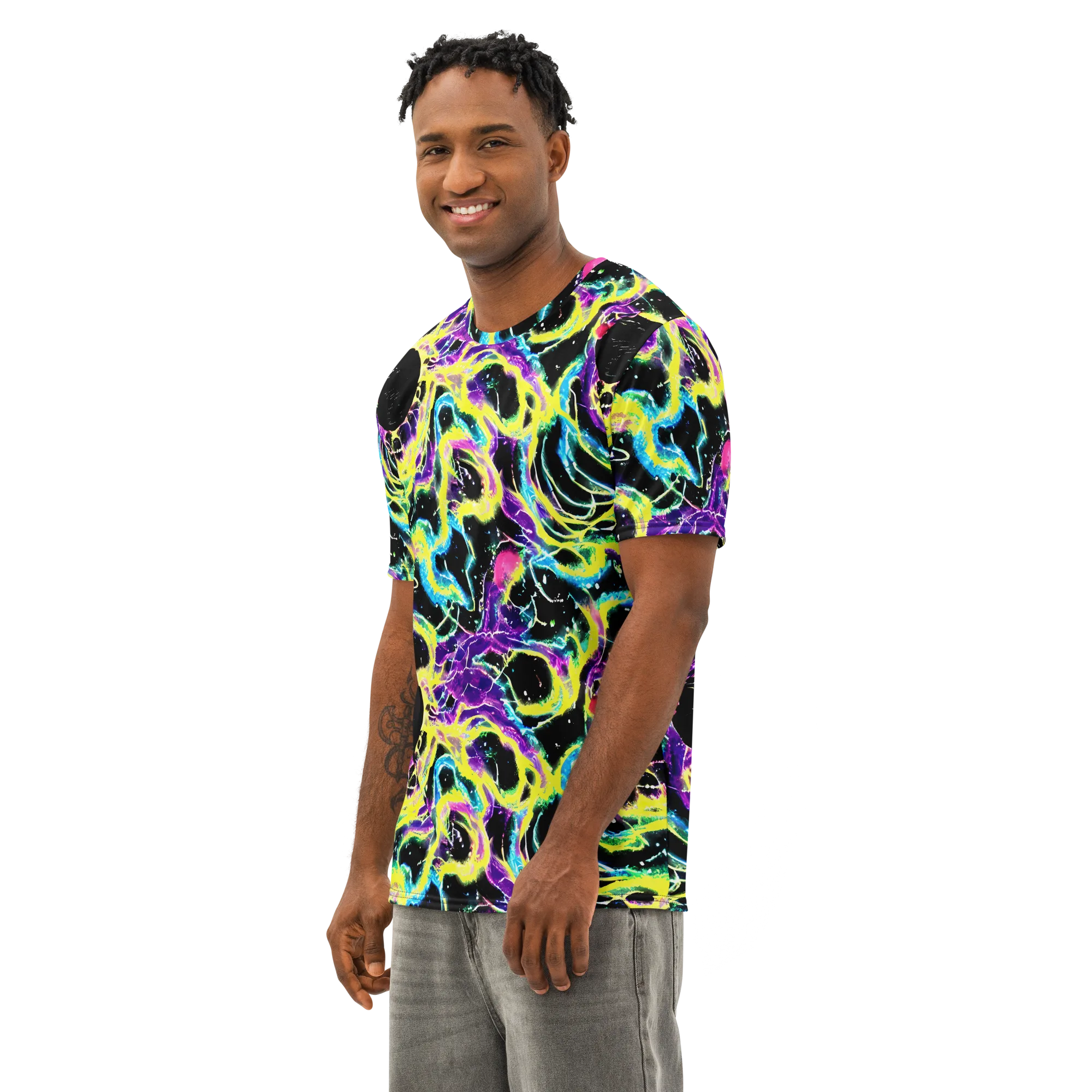 Electroflora on Men's Cotton Crew Neck T-Shirt — Left Front