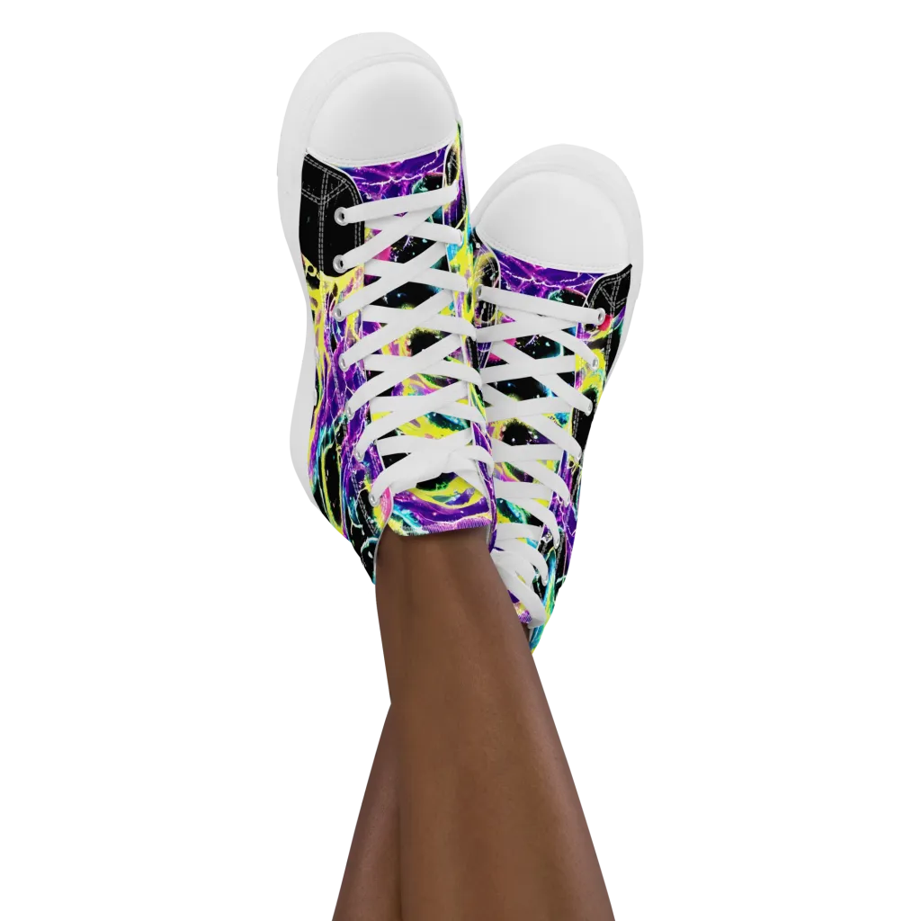 Electroflora on Women's High Top Canvas Shoes — Front