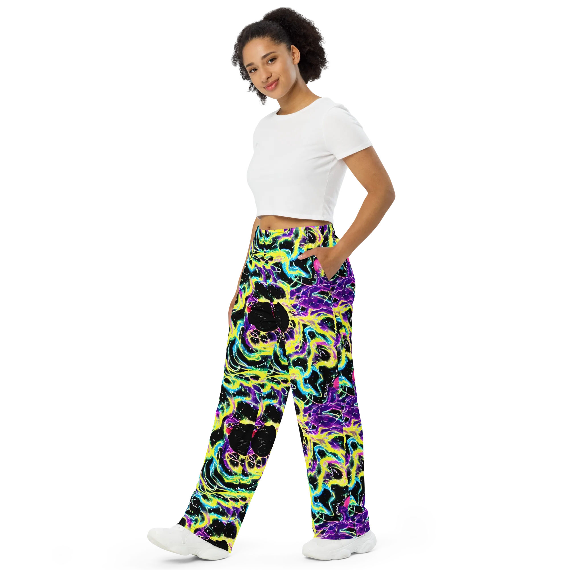 Electroflora on Wide-Leg Pants — Left Front