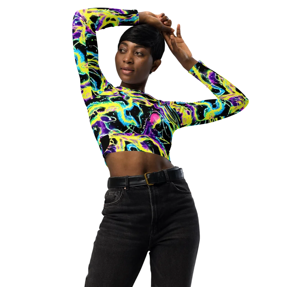 Electroflora on Long Sleeve Crop Top — Front