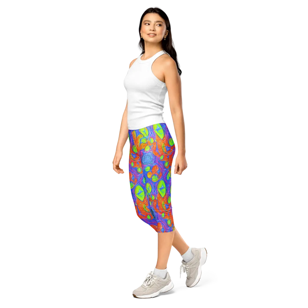 Pixelated Citrus on Capri Leggings — Left Front