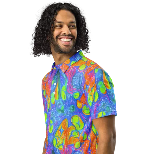 Pixelated Citrus on a Men's Slim Fit Polo Shirt