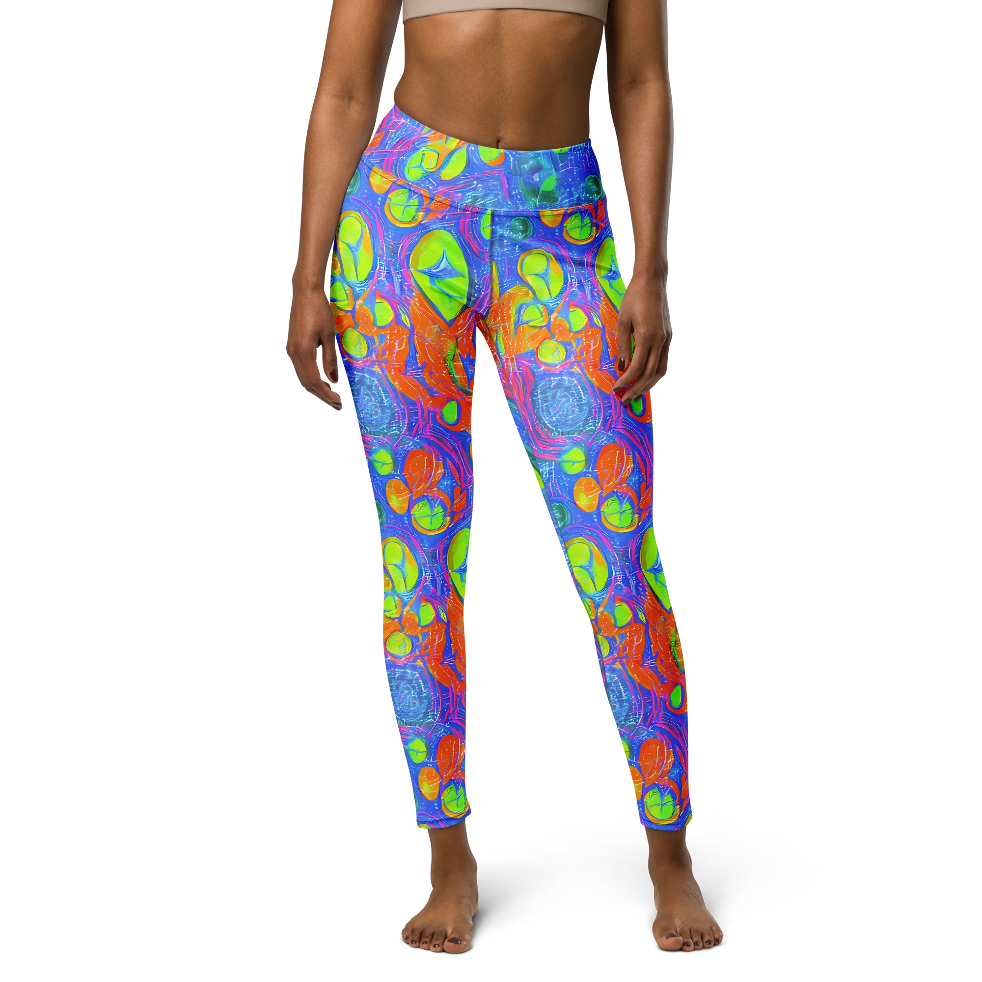 Pixelated Citrus on Yoga Leggings — Front