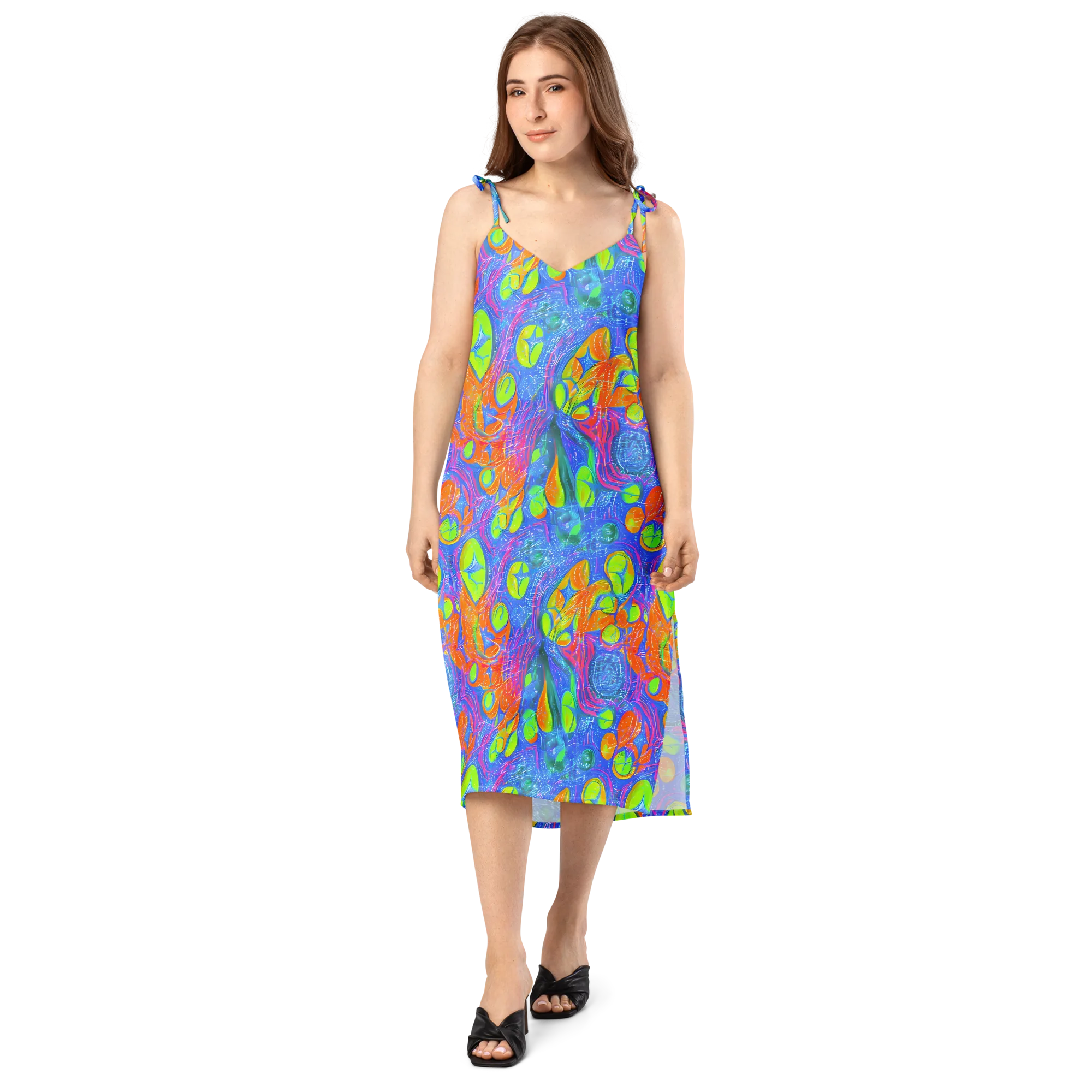 Pixelated Citrus on Slip Dress — Front