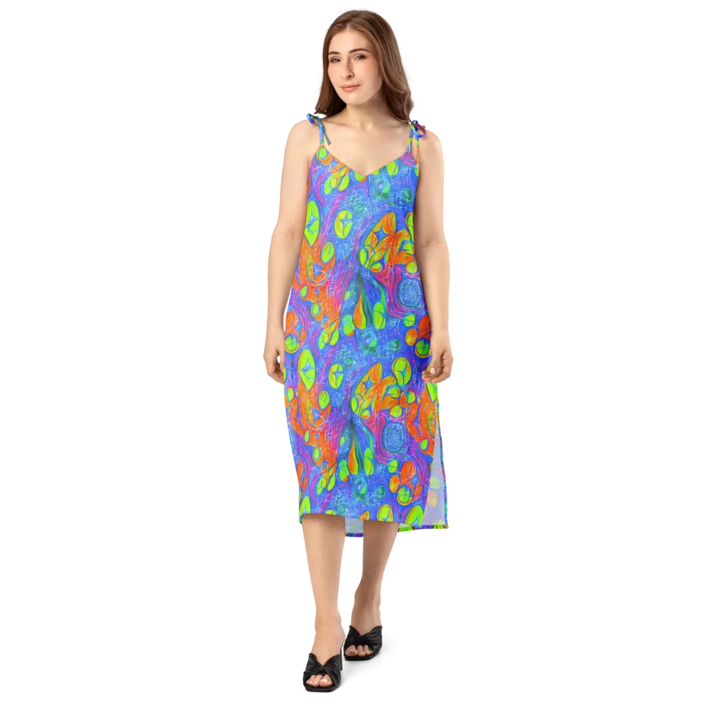 Pixelated Citrus on Slip Dress — Front