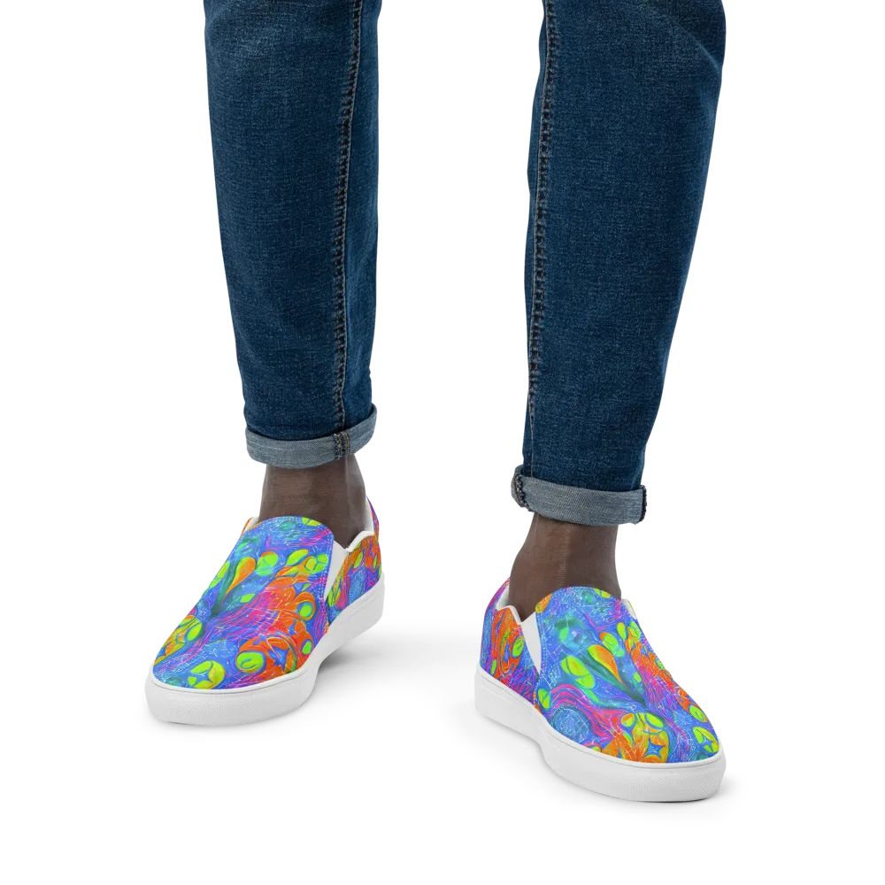 Pixelated Citrus on Men's Slip-On Canvas Shoes — Front