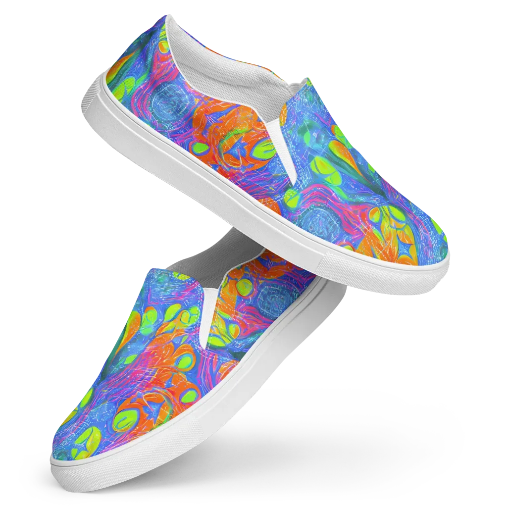 Pixelated Citrus on Women's Slip-On Canvas Shoes — Front