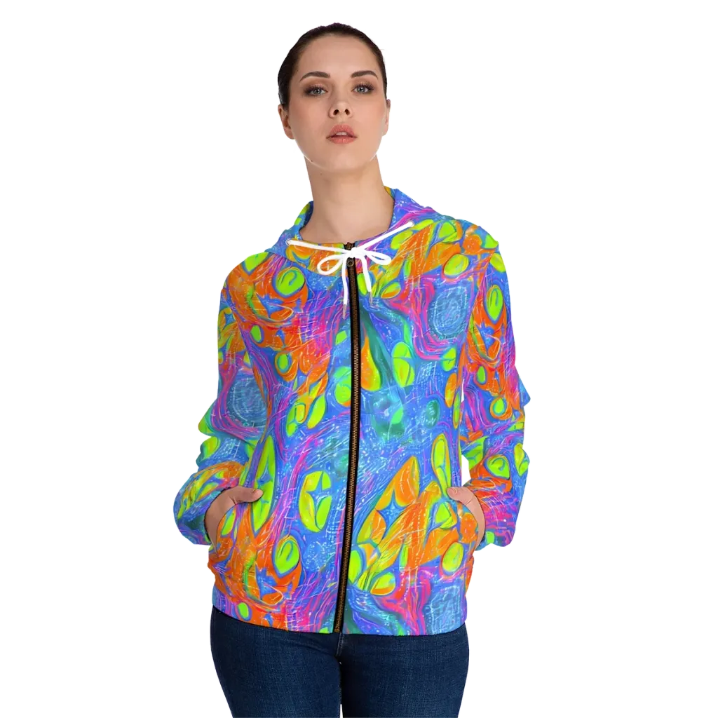 Pixelated Citrus on Women's Full-Zip Hoodie — Front On Person