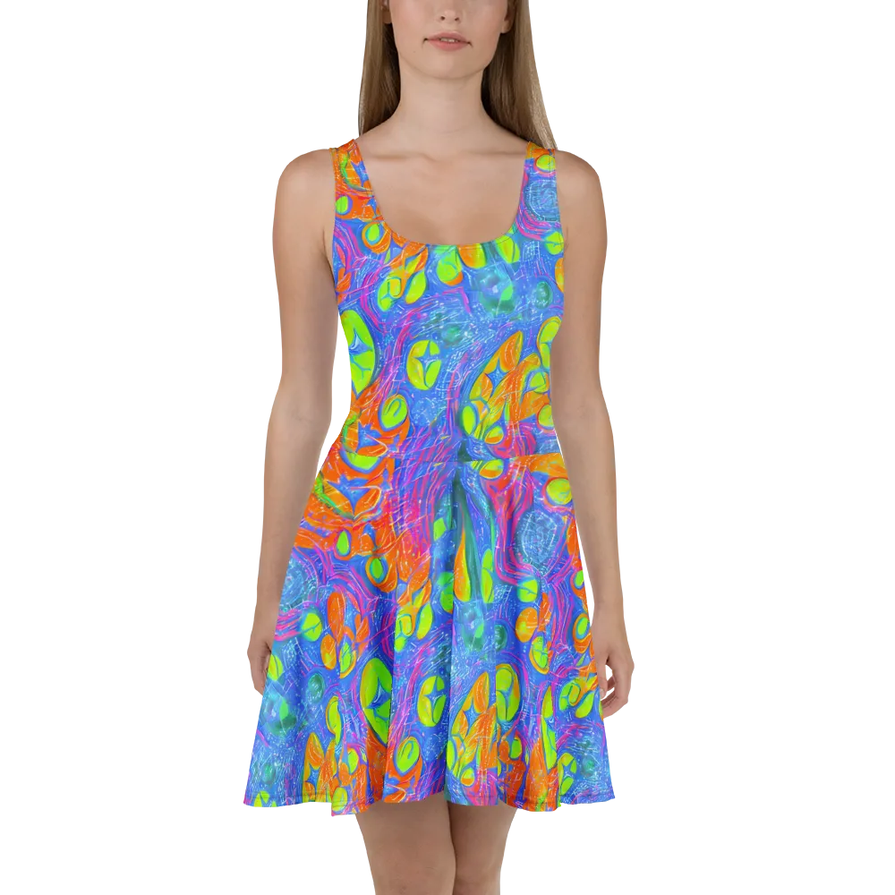 Pixelated Citrus on Skater Dress — Front