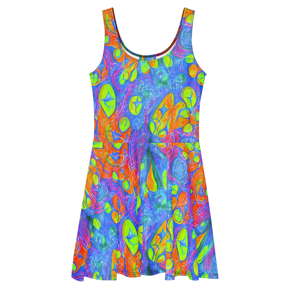 Pixelated Citrus on Skater Dress — Front
