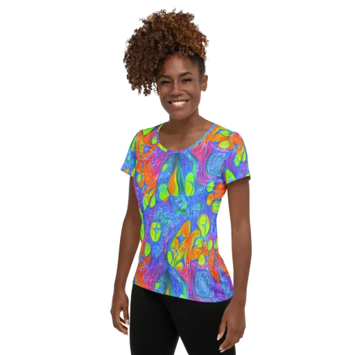 Pixelated Citrus on a Women's Athletic T-Shirt