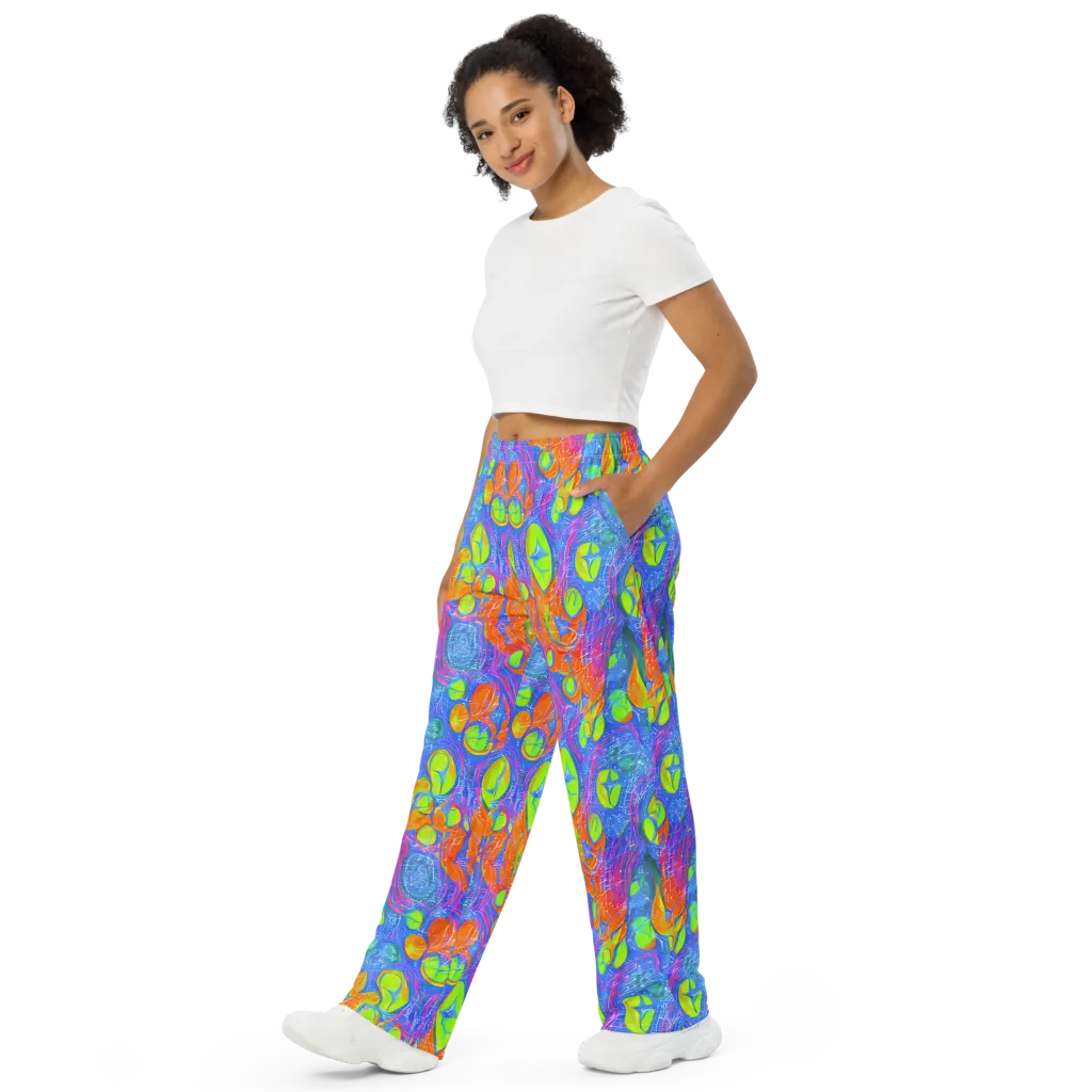 Pixelated Citrus on Wide-Leg Pants — Left Front