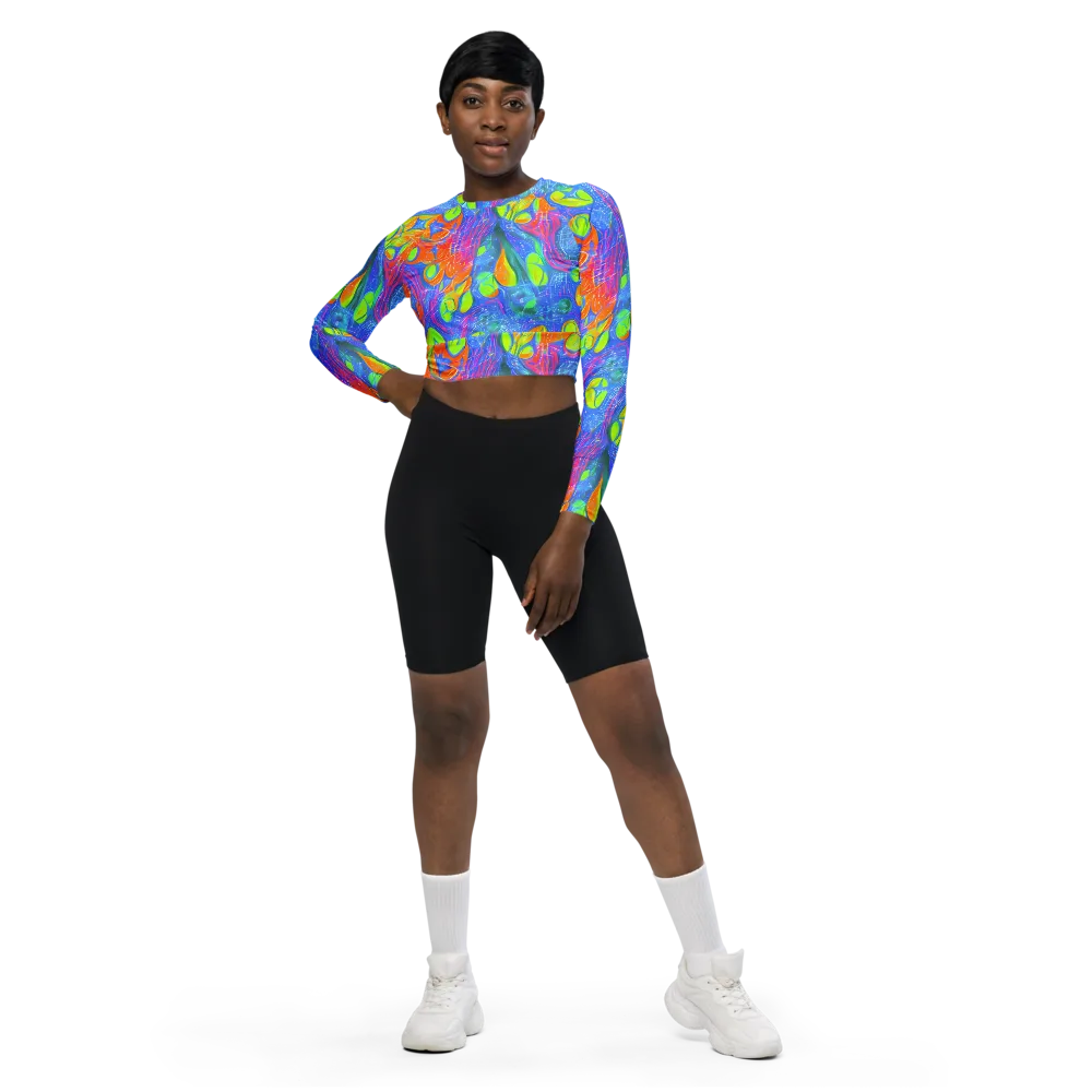 Pixelated Citrus on Long Sleeve Crop Top — Front