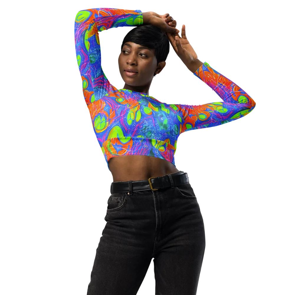 Pixelated Citrus on Long Sleeve Crop Top — Front