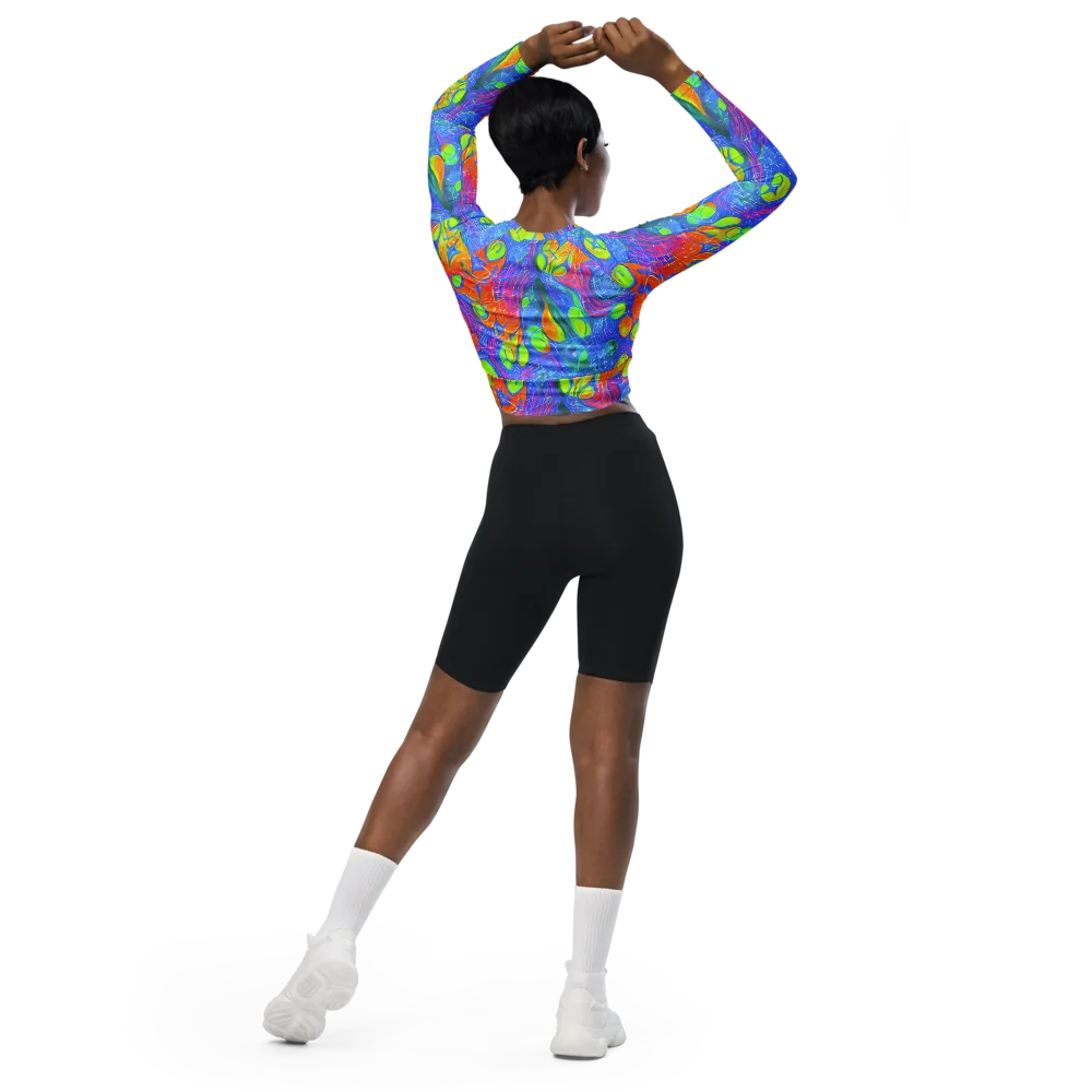 Pixelated Citrus on Long Sleeve Crop Top — Back