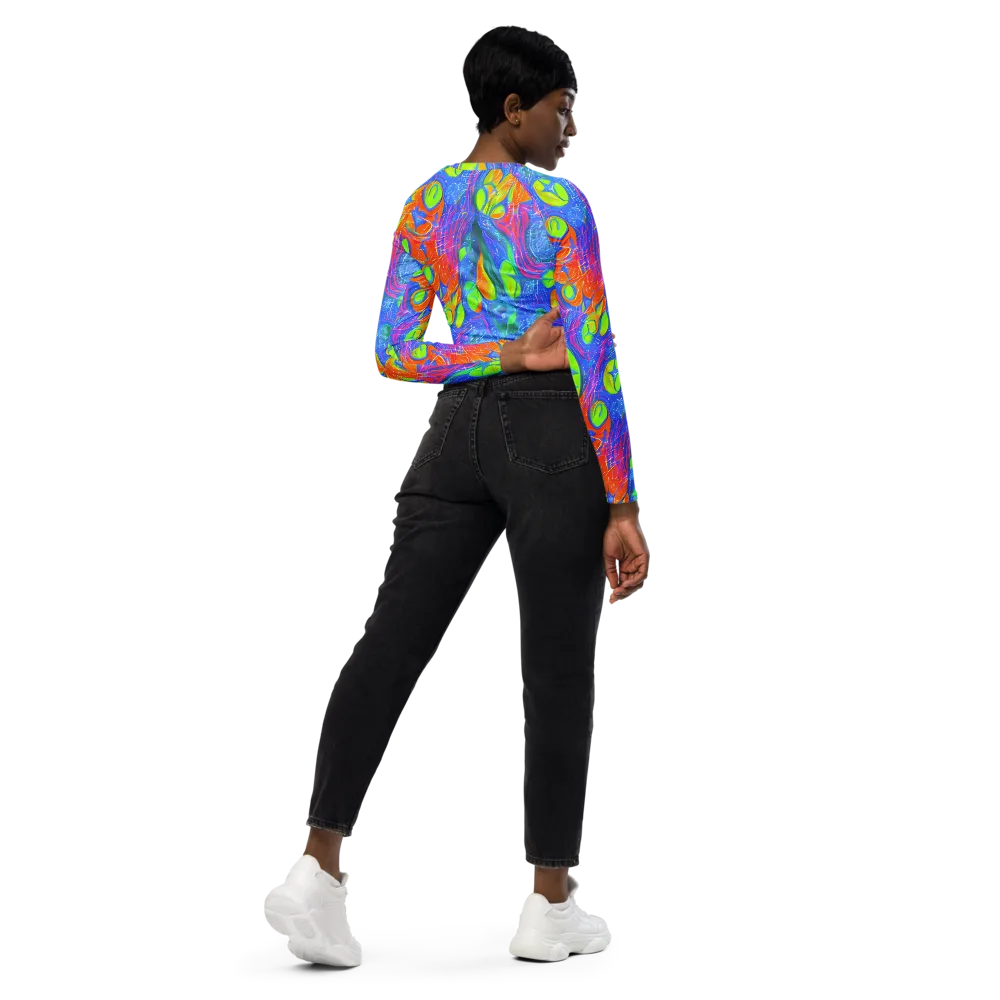 Pixelated Citrus on Long Sleeve Crop Top — Right Back