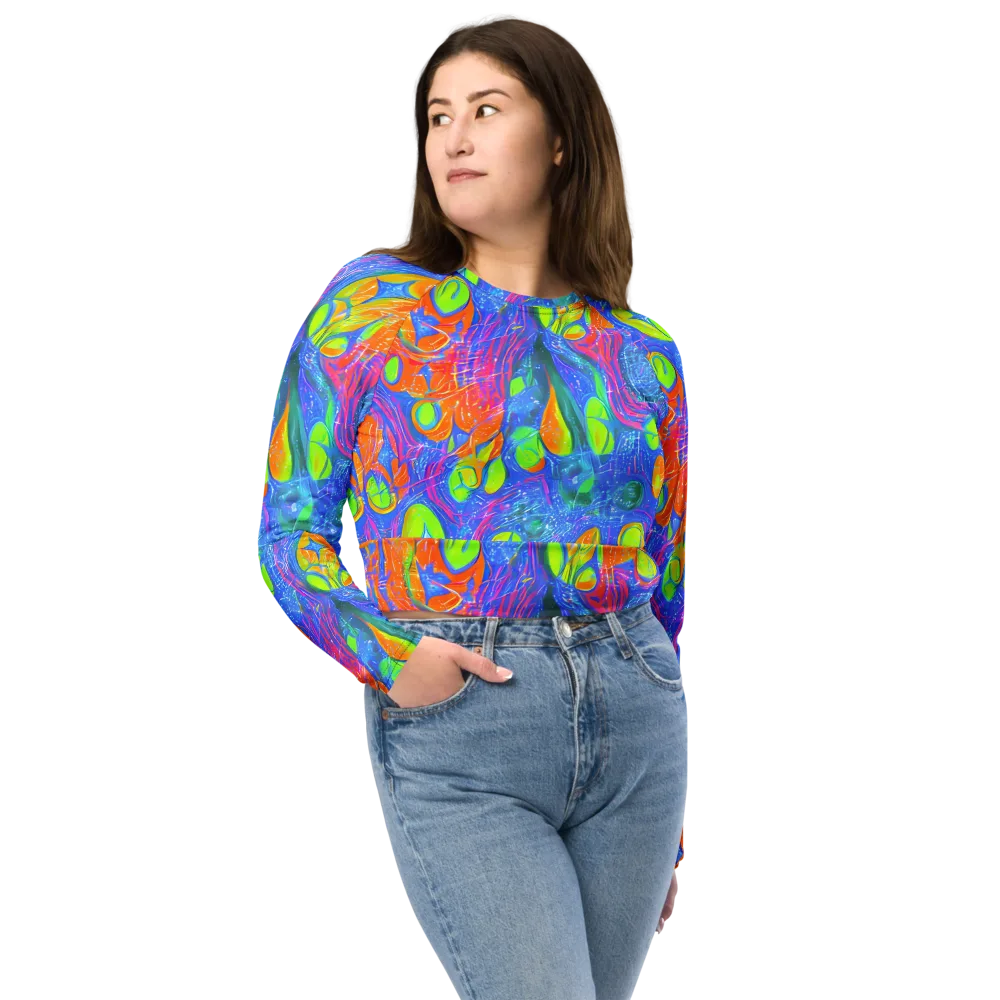 Pixelated Citrus on Long Sleeve Crop Top — Front