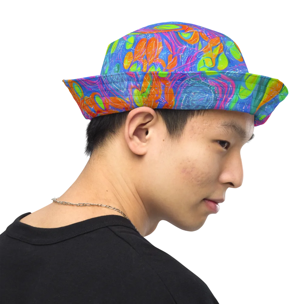 Pixelated Citrus on Reversible Bucket Hat — Right Outside
