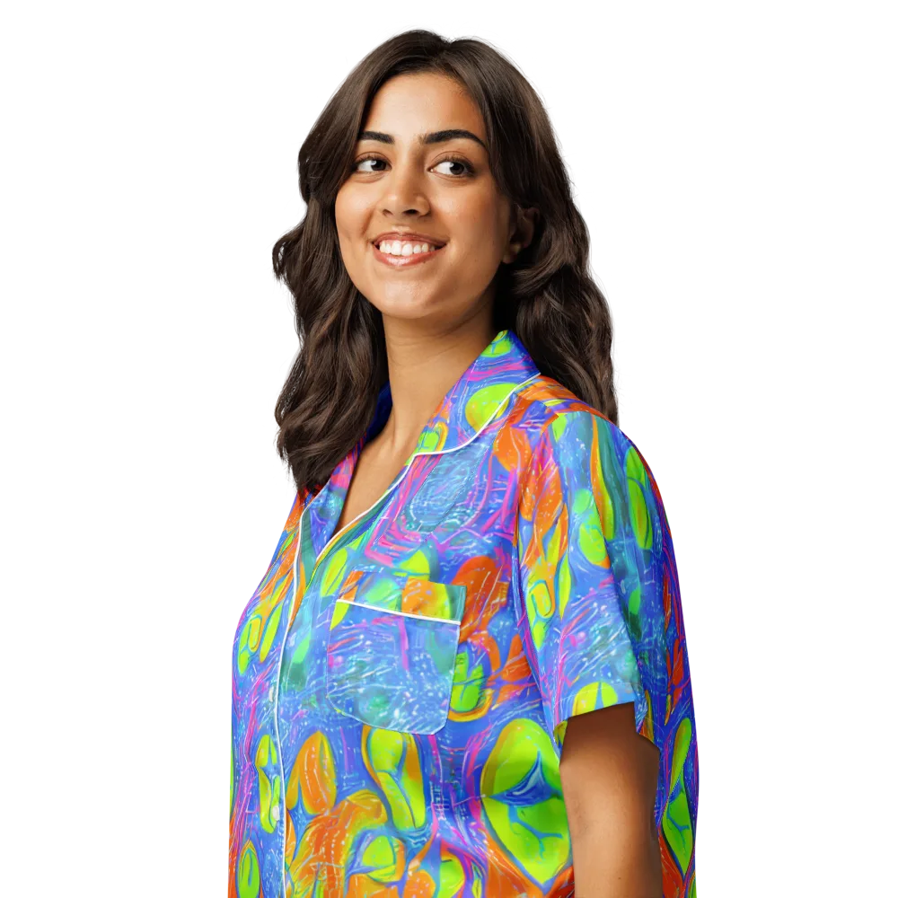 Pixelated Citrus on Women's Short Sleeve Pajama Top — Left Front