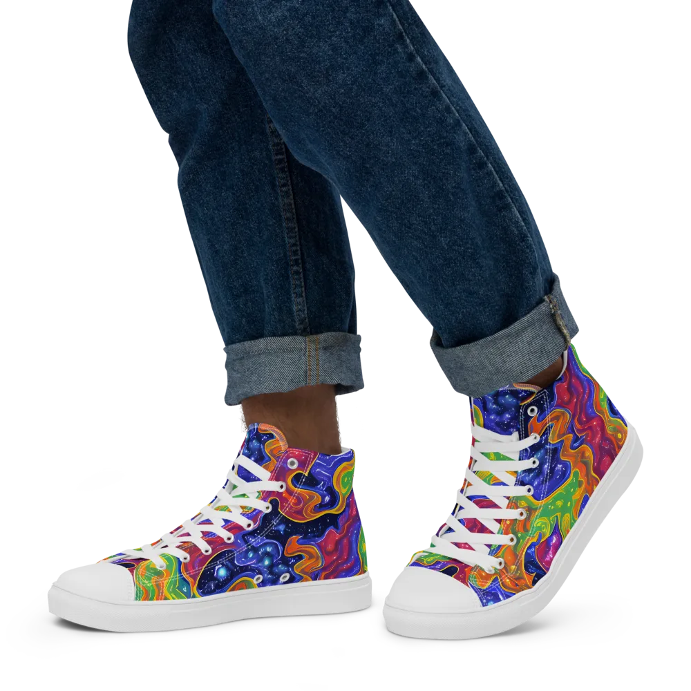 Prism Nebula on Men's High Top Canvas Shoes — Left