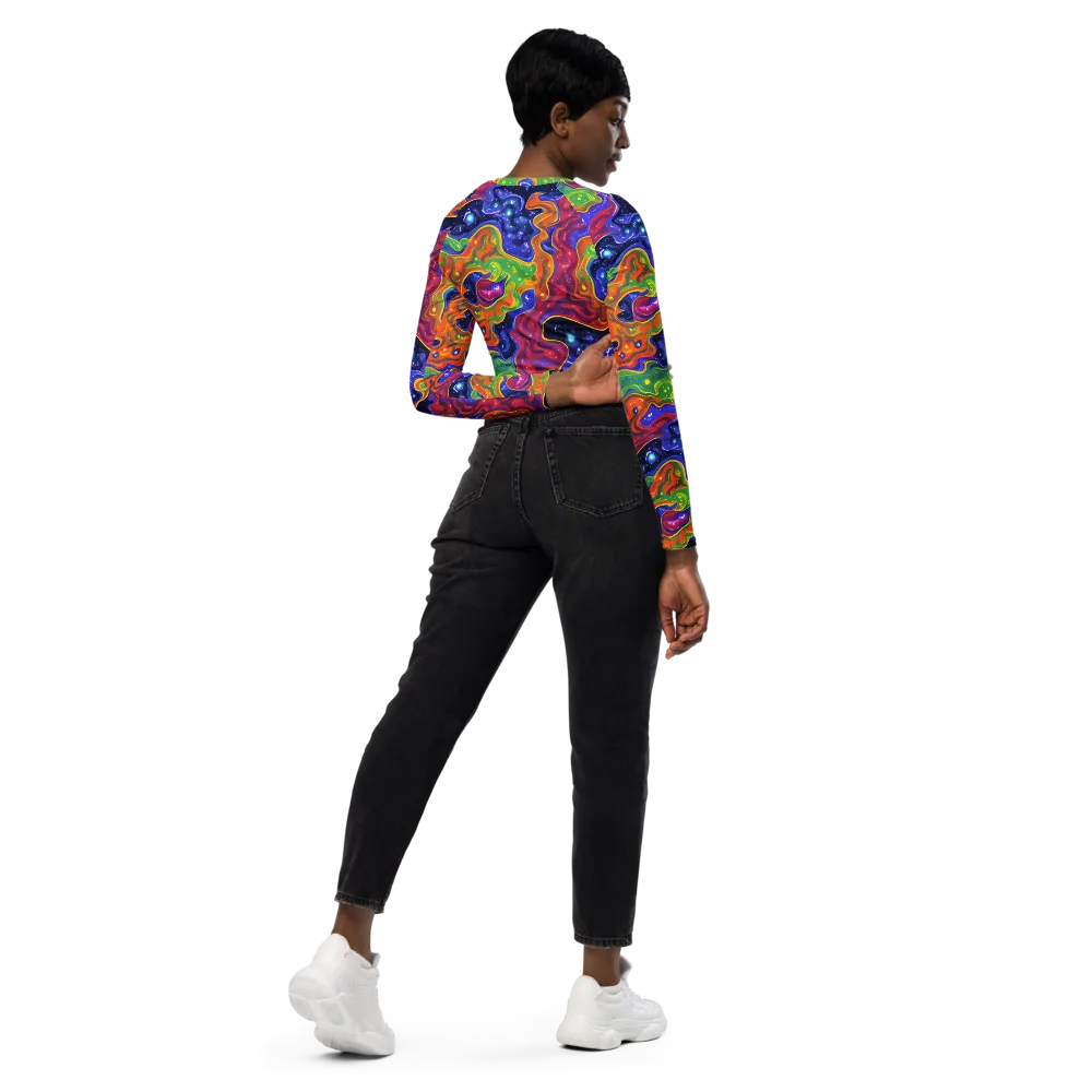 Prism Nebula on Long Sleeve Crop Top — Right Back