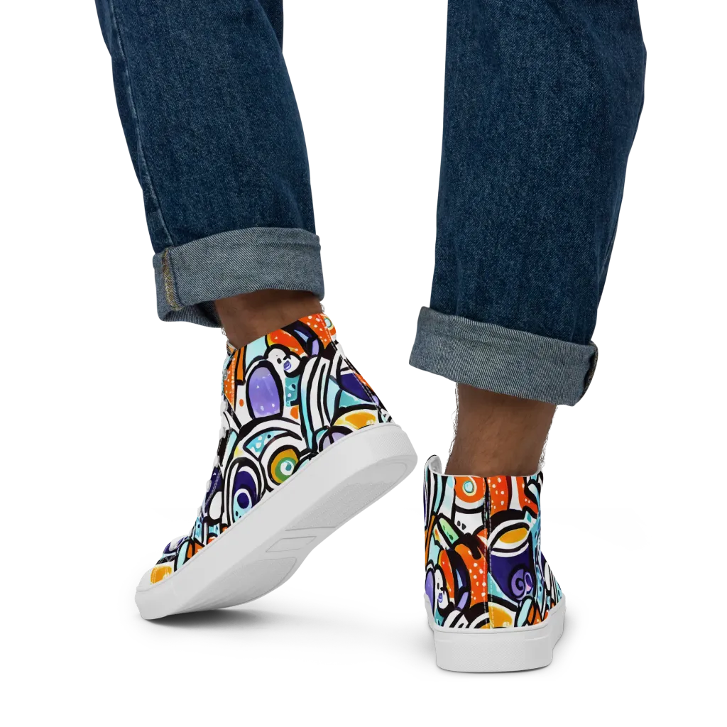 Color Crash on Men's High Top Canvas Shoes — Back